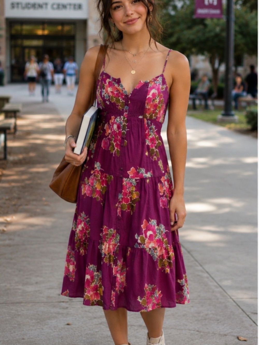 ⭐️3/$30 American Eagle  Burgundy Floral Button-Front Spaghetti Strap Dress